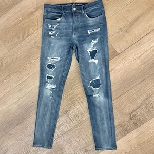 American Eagle Hi-Rise Jegging Jeans Womens 12 Distressed Stretch Skinny Denim